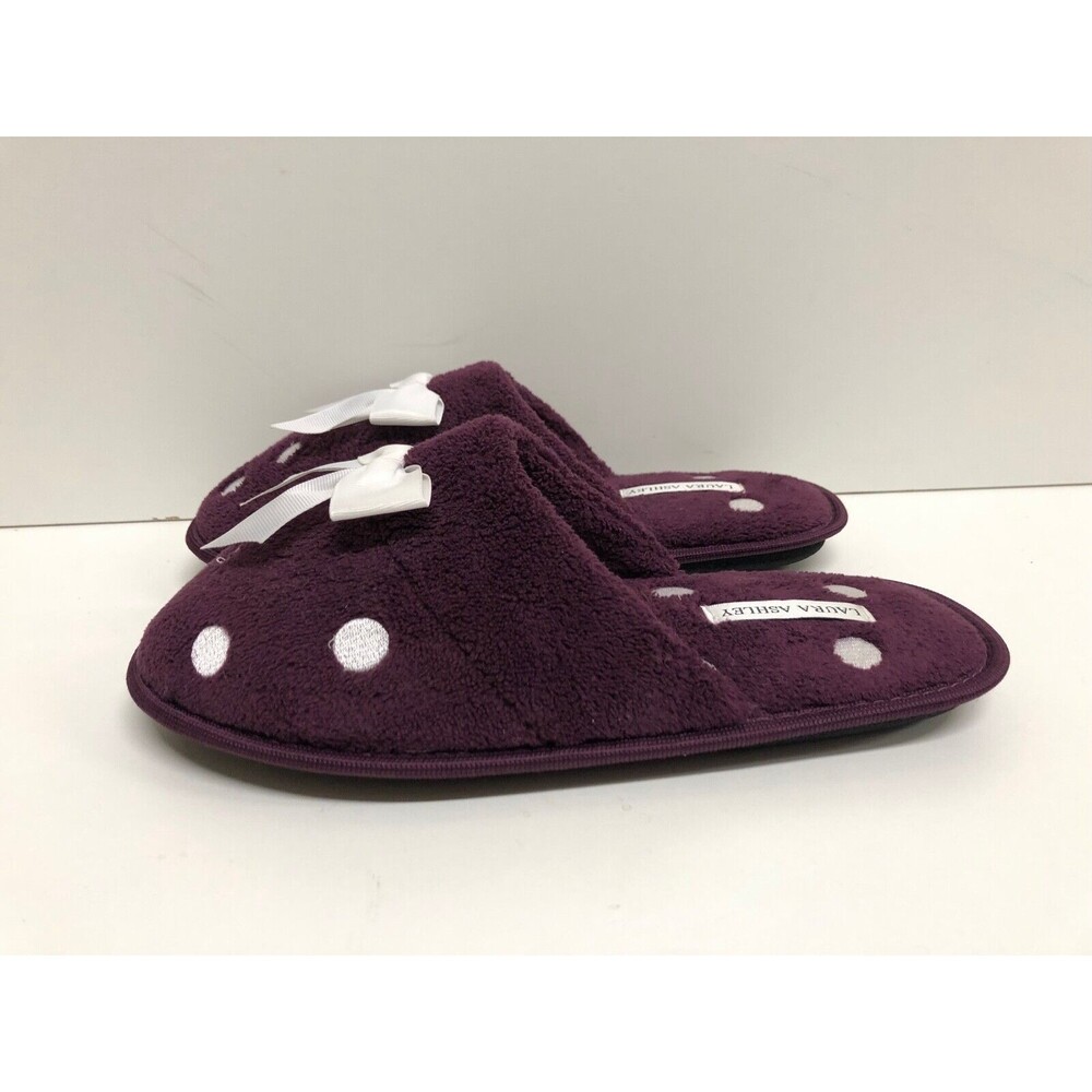Laura Ashley Women's Slippers Polka Dot purple White With Bow Size XL 9.5-10.5 - Picture 4 of 9